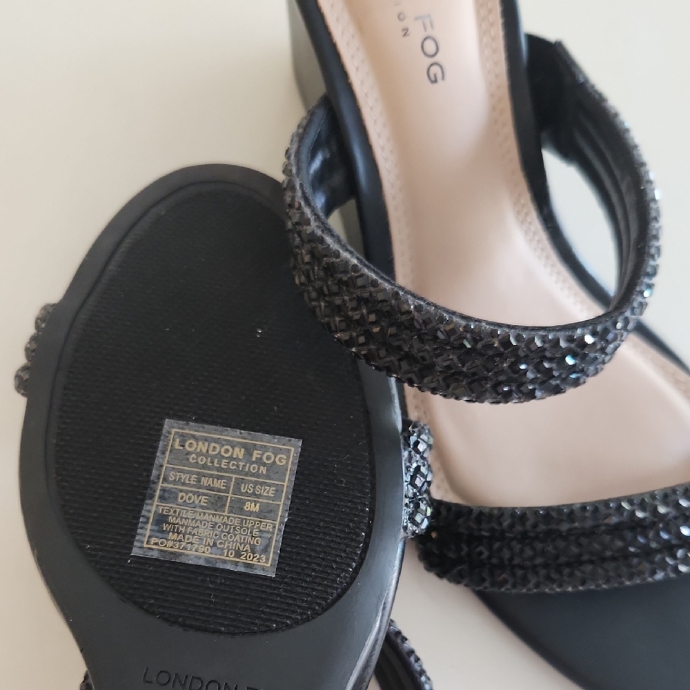 London Fog Black Beaded Women's Sparkly Wedge Sandals. Never Worn. - Picture 11 of 11